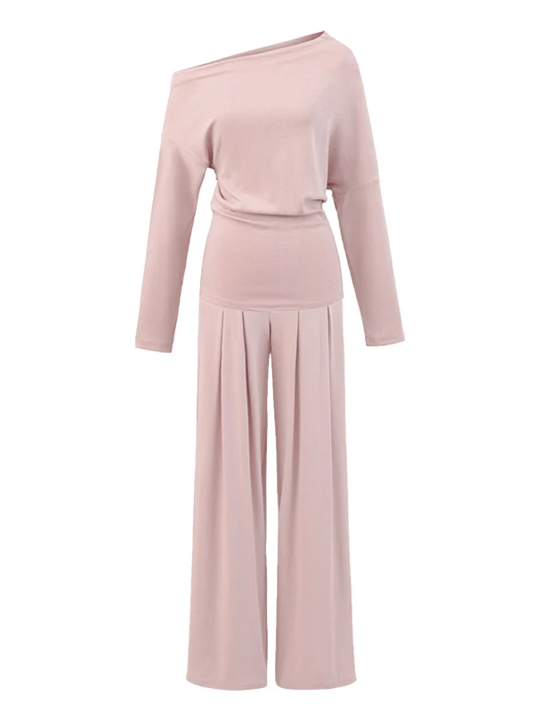 

American Sle Retro oulder T-irt High Waist Wide Leg Pants Slimming One oulder Top And Bot Set for Women