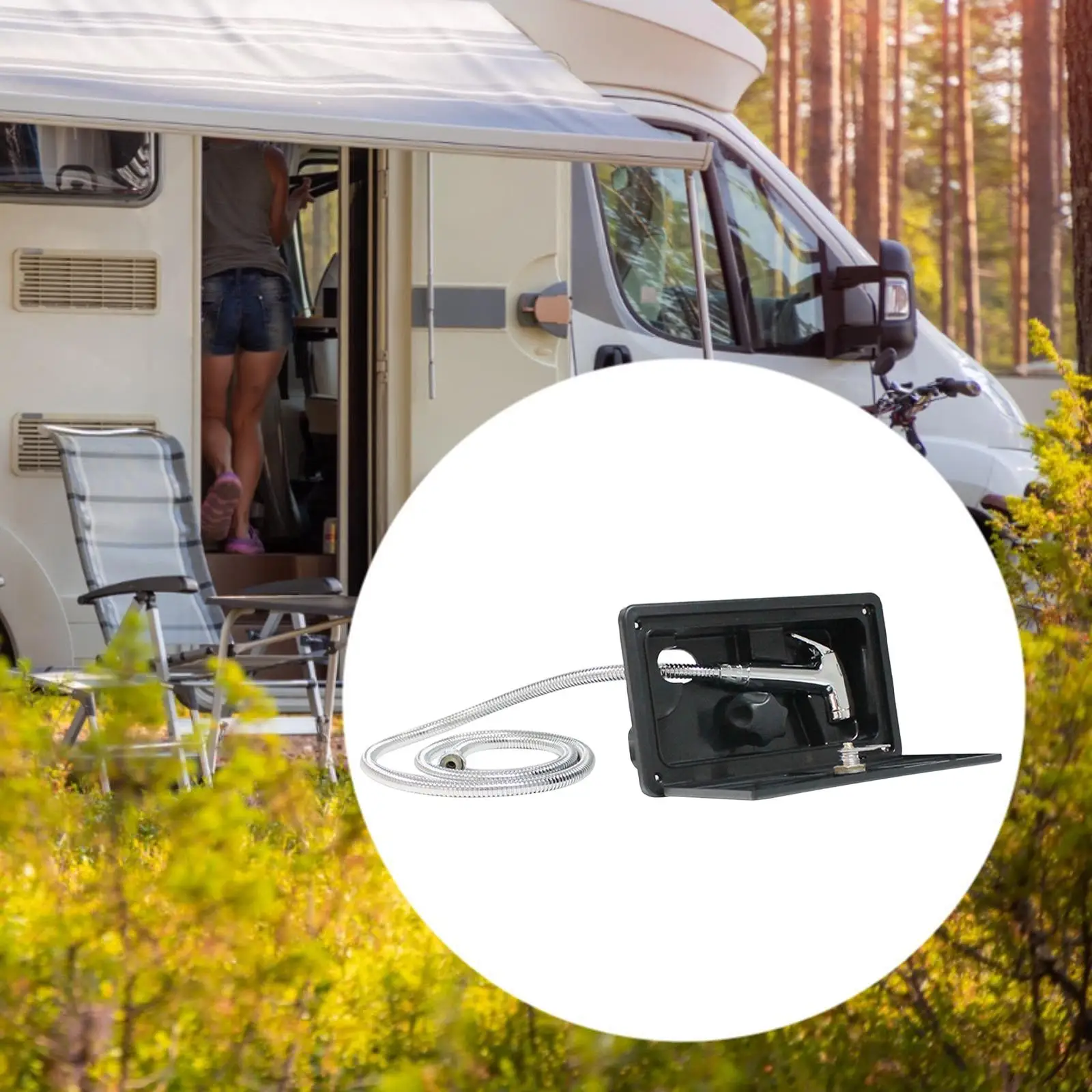 

Portable RV Exterior Shower Box Plastic Material Secure Locking Hot Cold Control for Motorhome Camper or Boat