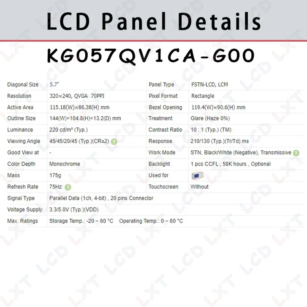 오리지널 KG057QV1CA G00 G050 G000 G01 G02 G020 G020W 5.7인치 320x240 산업용 스크린 패널 LCD (교세라 디스플레이용)