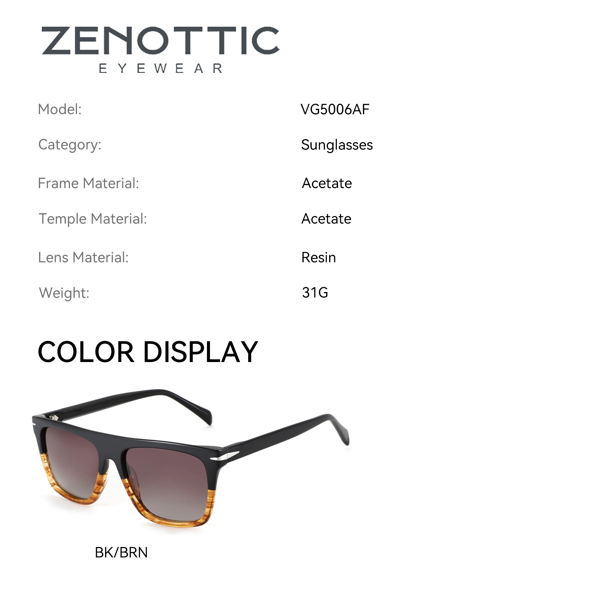 ZENOTTIC XL Size Modish Multi Color Prescription Sunglasses For Men Square UV400 Protection Frame Polarized Myopia Lenses