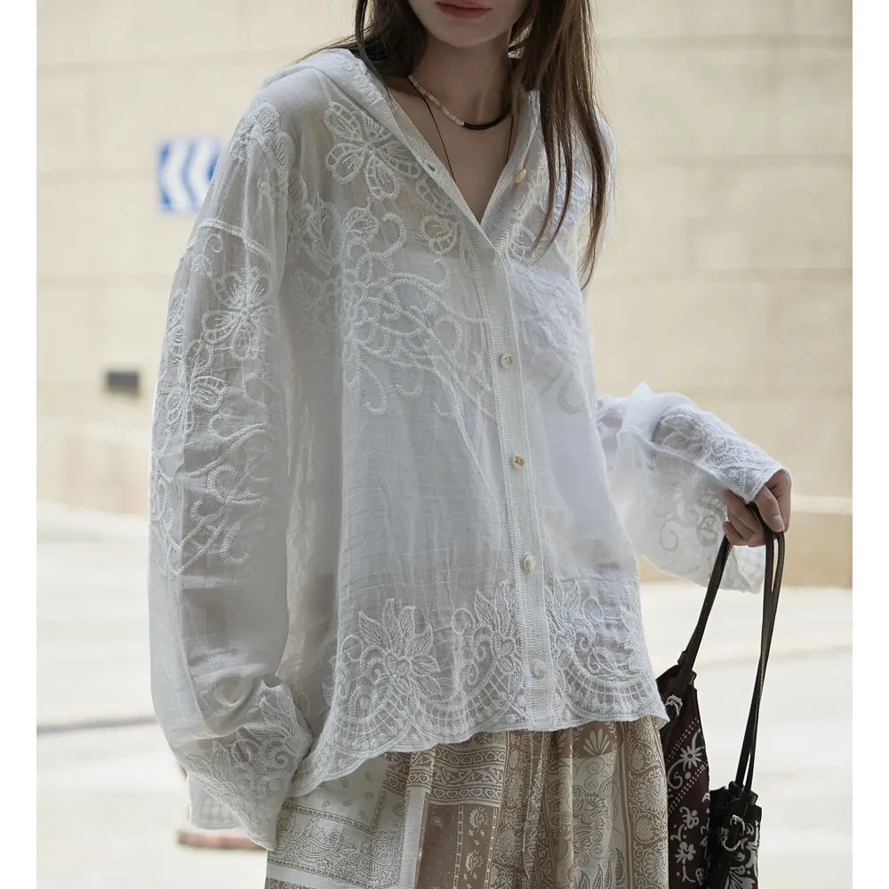 بلوزات نسائية من قماش الجاكار والدانتيل القطني رفيعة شفافة من خلال تصميم بلوزات وبلوزات نسائية قمصان عصرية Blusas Roupa الأنثوية #6