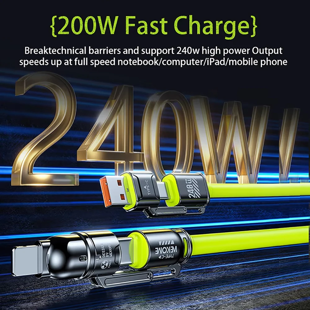 كابل شحن سريع 240 وات 4 في 1 مع سبيكة كيرسيت لهاتف آيفون 17 16 آي باد وسامسونج وشاومي وأجهزة الكمبيوتر اللوحي وكابل USB من النوع C #5