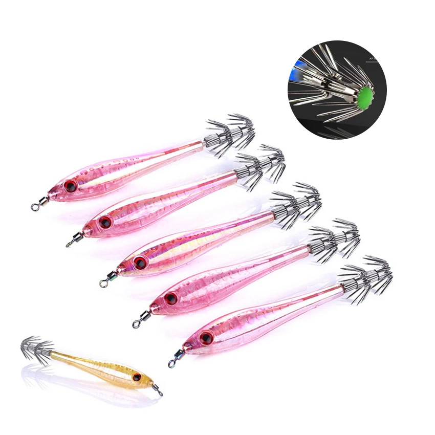 5PCS/Bag 9cm/6g Squid Lure Jigs Double Umbrella Hook Saltwater Fishing Artificial Octopus Cuttlefish Bait peaca Fishing Hook