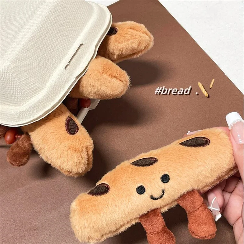 1PCS Koffie Leuke Baguette Croissant Knuffels Hanger Dessert Gevuld Beeldje Zacht Brood Strip Sleutelhanger Voedsel Pop 7CM