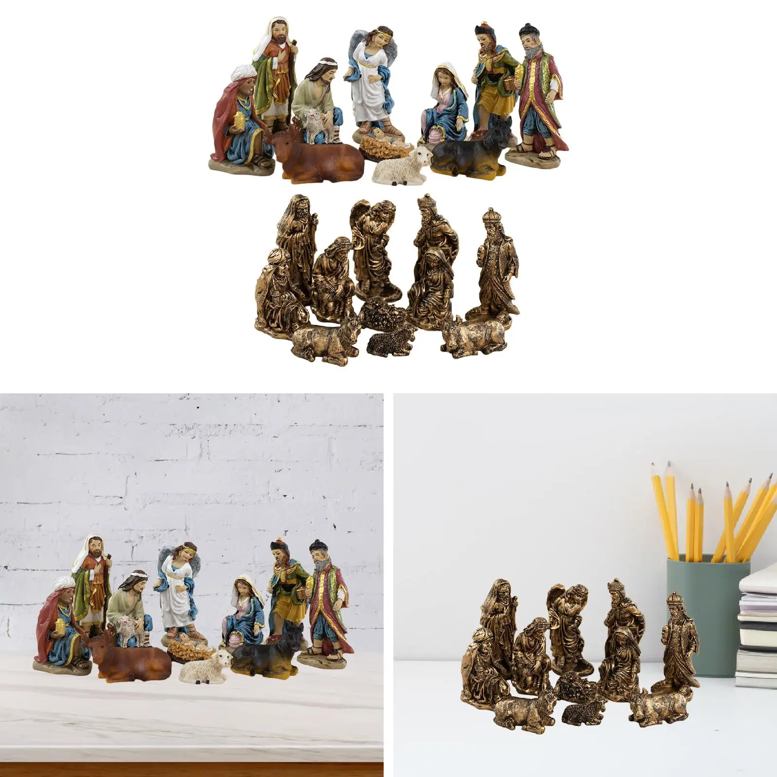 11-teiliges Weihnachtskrippe-Figuren-Mittelstück zum Sammeln, Ornament, Mini-Krippe-Set für Kamin, Weihnachten, Urlaub, Festival