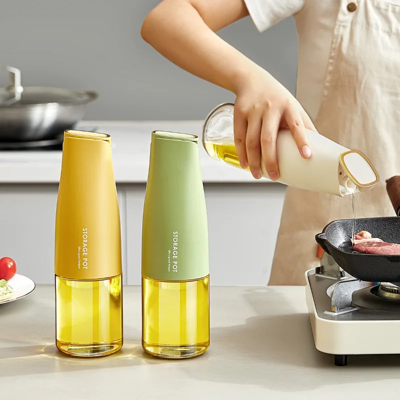 1PC Oil Pot Automatic Opening and Closing Leak-proof Household Kitchen Seasoning Bottle Glass Gravity Oil Bottle