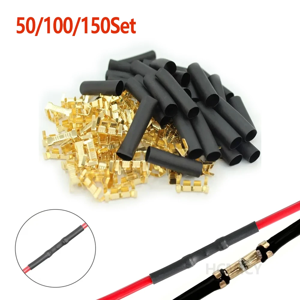 

50/100/150 комплектов U-образных разъемов для электрических проводов, набор обжимных клемм, блок кабельного замка для быстрой проводки с комплектами термоусадочных трубок