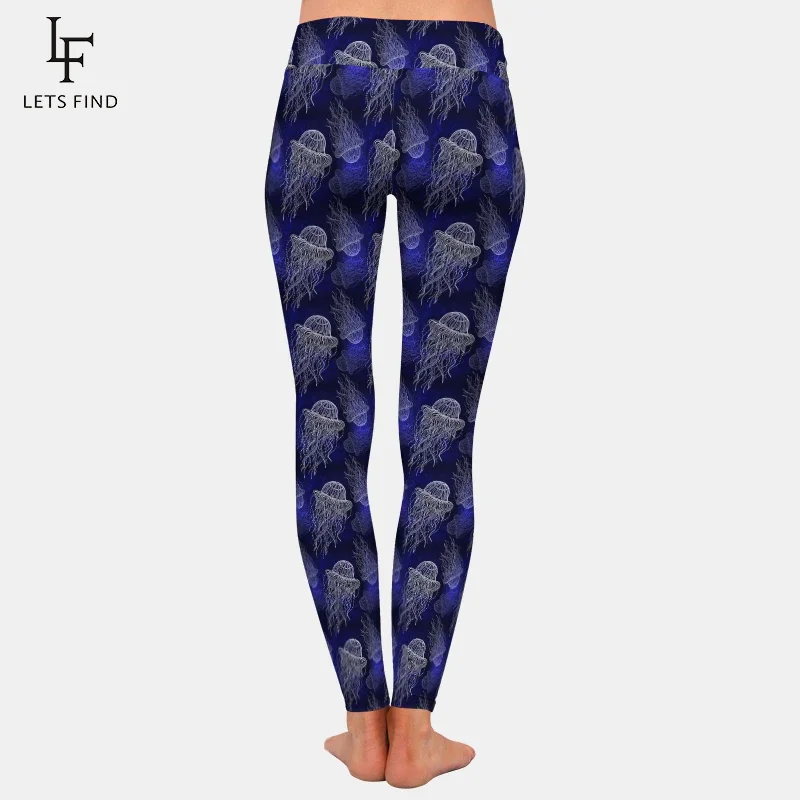 Letsfind Womens Broek 3D Octopus Patroon Melk Zijde Afdrukken Hoge Taille Slanke Fitness Stretch Leggings