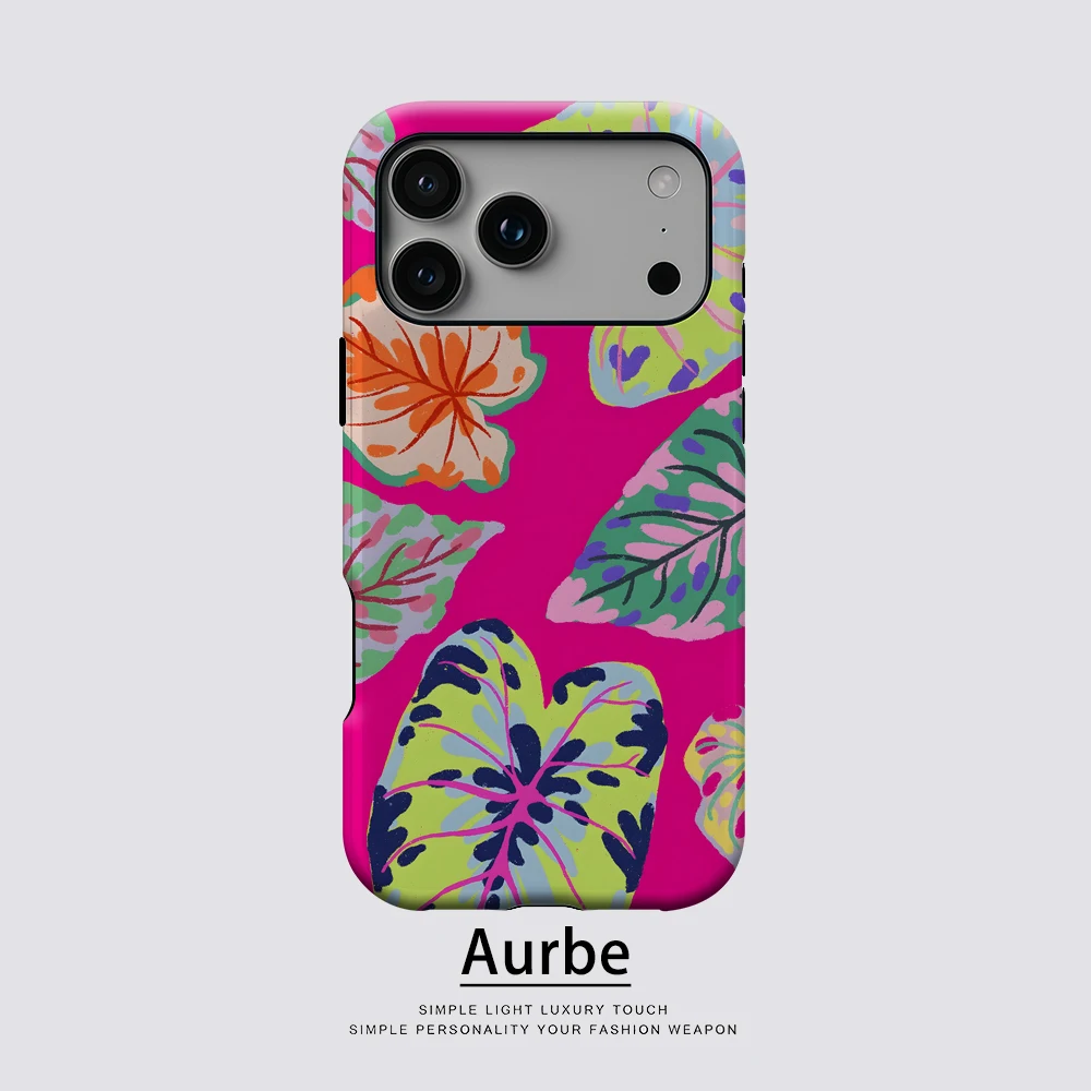 

Neon Tropical Leaves Phone Case for Magnetic Phone Case for IPhone 17 16 15 14 13 Pro Max Plus Single Double-layer Tough Case