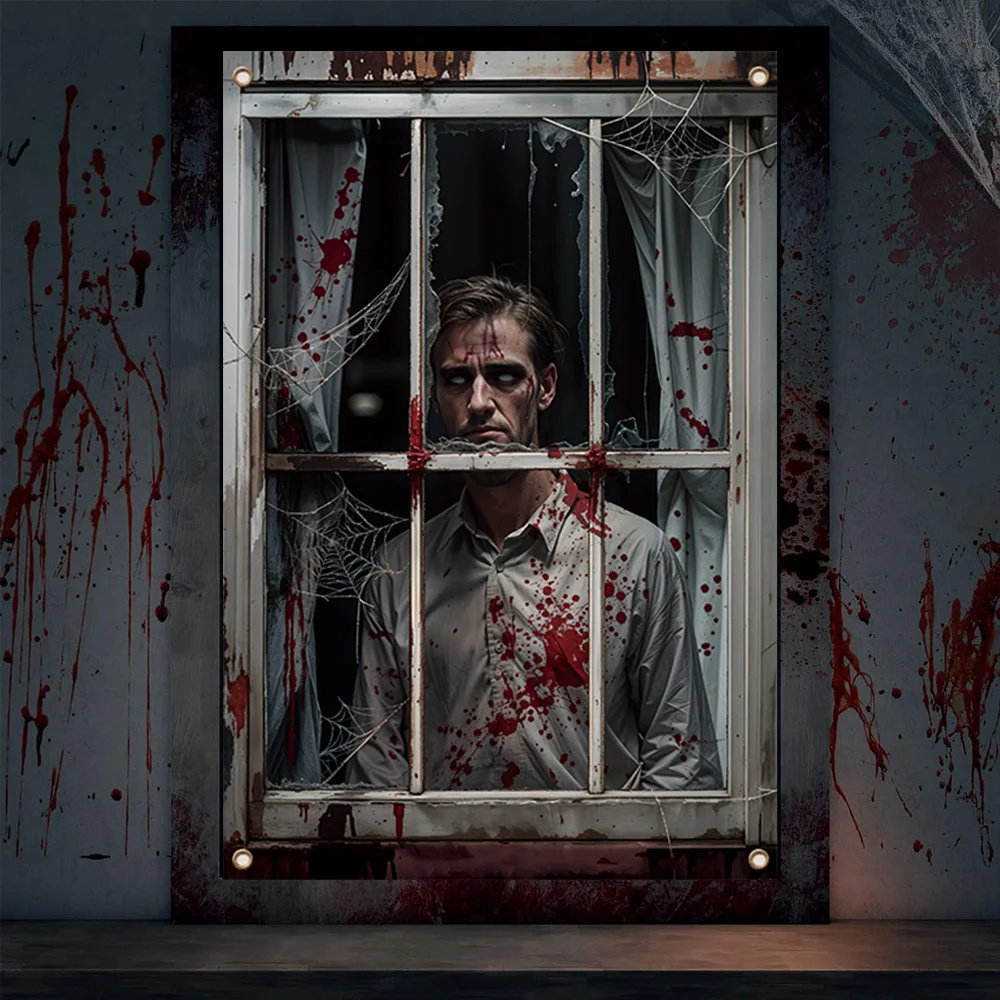 Halloween-themed party window banner, a background of a staring monster, festival celebration, home decoration - Image 2