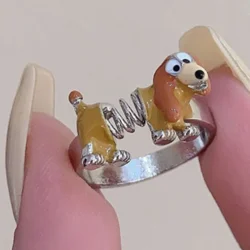 Cute Dog Ring Female Niche Design Adjustable Unisex Alloy Electroplating Open Ring Personality All-match Men Spring Rings