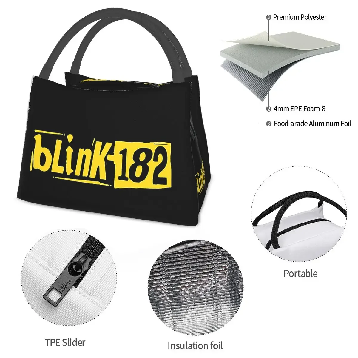 Sacos de almoço punk sorriso para mulheres, caixa Bento isolada, bolsa portátil de piquenique, refrigerador, bolsa térmica para estudante, escola, blink 182