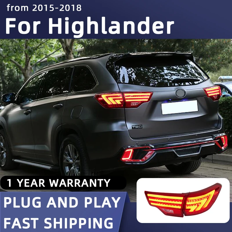 

Задние фонари для Toyota Highlander, светодиодные фонари 2015-2019, задний фонарь, Стайлинг автомобиля, DRL, динамический указатель поворота, задний ход, автоаксессуары