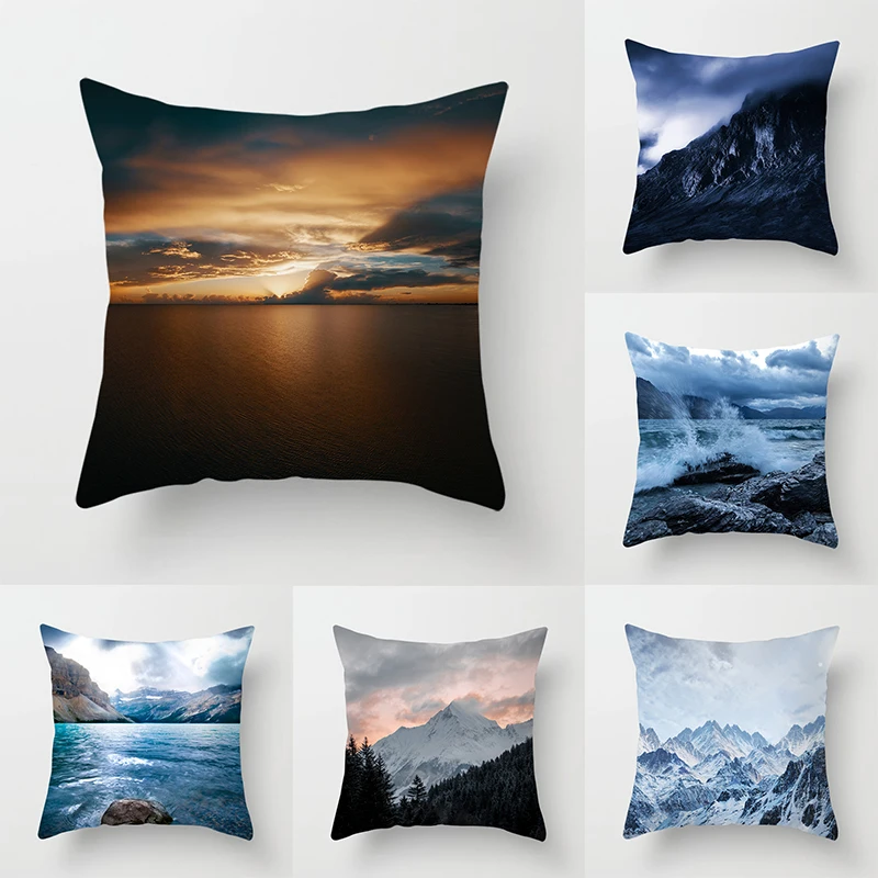 Natural Landscape Printing Pillowcase Sofa Car Decoration Office Seat Cushion Cover Room Bedside Home  45x45cm