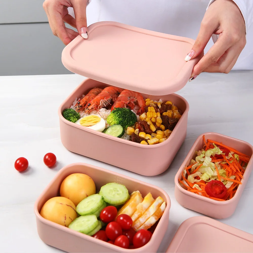 

Silicone Food Storage Containers, Set of 3 Silicone Bento Lunch Box Containers with Lids, Hard-Shell Silicone, Airtight, Microwa