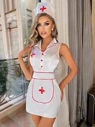 New Arrival Women's Sexy Sleeveless Roleplay Nurse Lingerie Dress Holloween Party Cosplay Costumes Lady Fliter Short Babydoll
