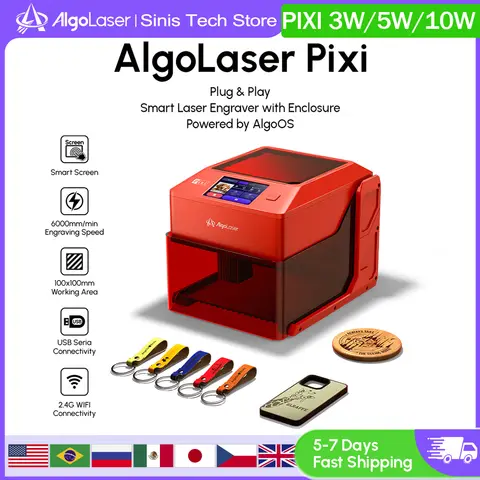 Algolaser PIXI Mini Taşınabilir Lazer Gravür Makinesi 3W 5W 10W DIY Bluetooth Makinesi Boyalı Köpek Künyesi Kağıt Deri Ahşap Taş Logosu