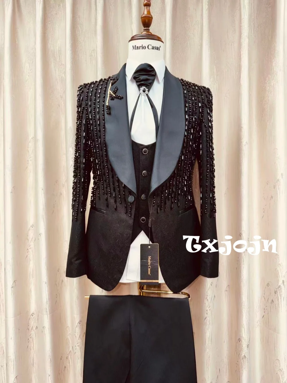 

Jacquard Opulent Beaded Suit Set 3 Pieces For Men Elegant Men's Slim Fit Tuxedo Wedding Groom Sets Formal Man Suits Party Wear