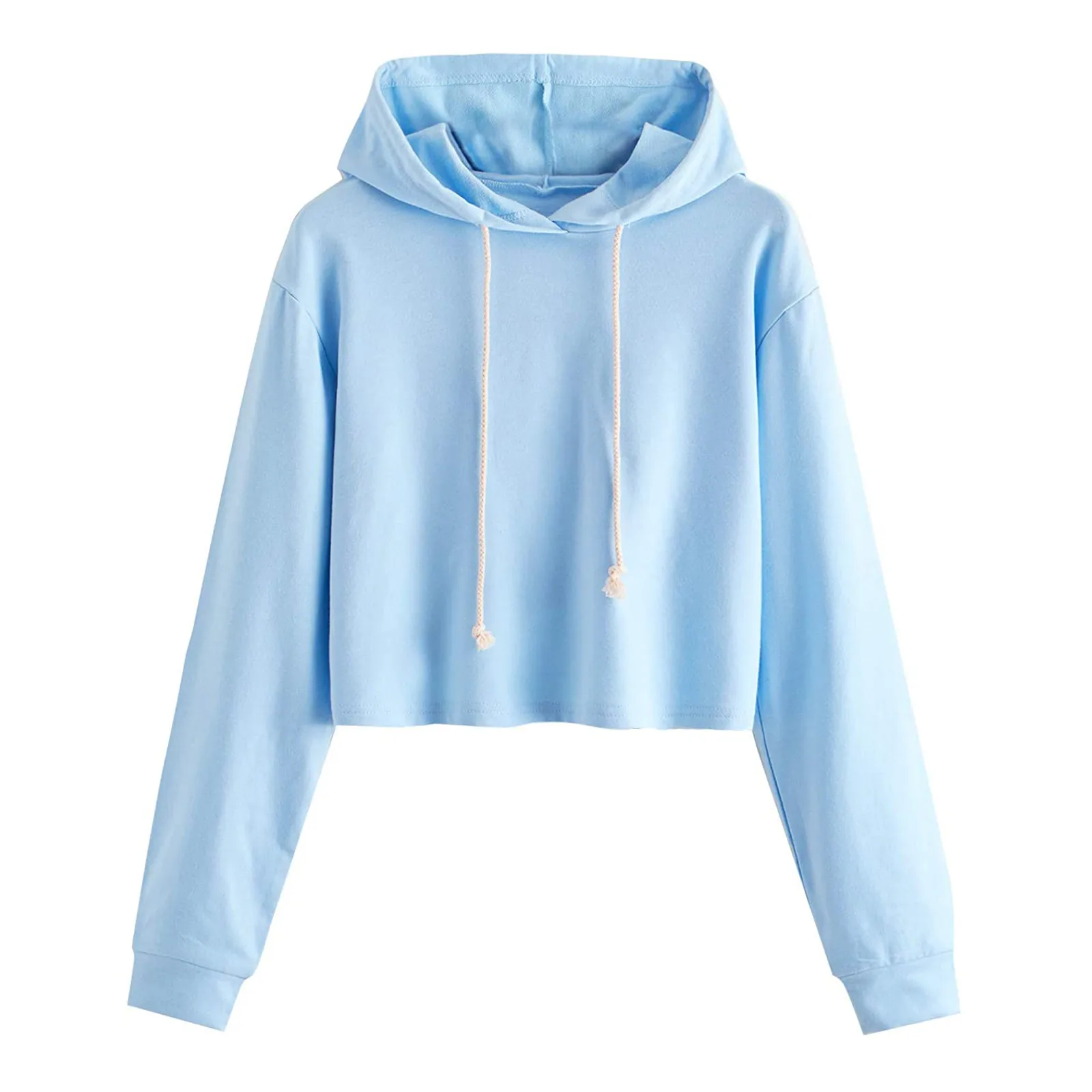

Women Hoodie Long Sleeve Hooded Drawstring Cropped Sweatshirt Top Pullover Blouse Sports Wear Streetwear Warm Fleece Tops Autumn