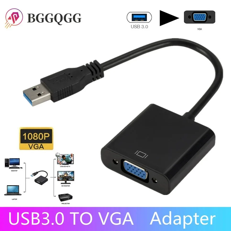 

BGGQGG USB 3.0 to VGA Adapter External Video Card Multi Display Converter for Win 7/8/10 Desktop Laptop PC Projector Monitor