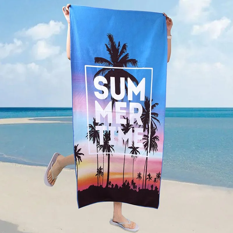 Beach Towel Summer Time And Palm Trees Printed Pattern Sun Protection Windproof Suitable For Swimming Pool Camping Travel