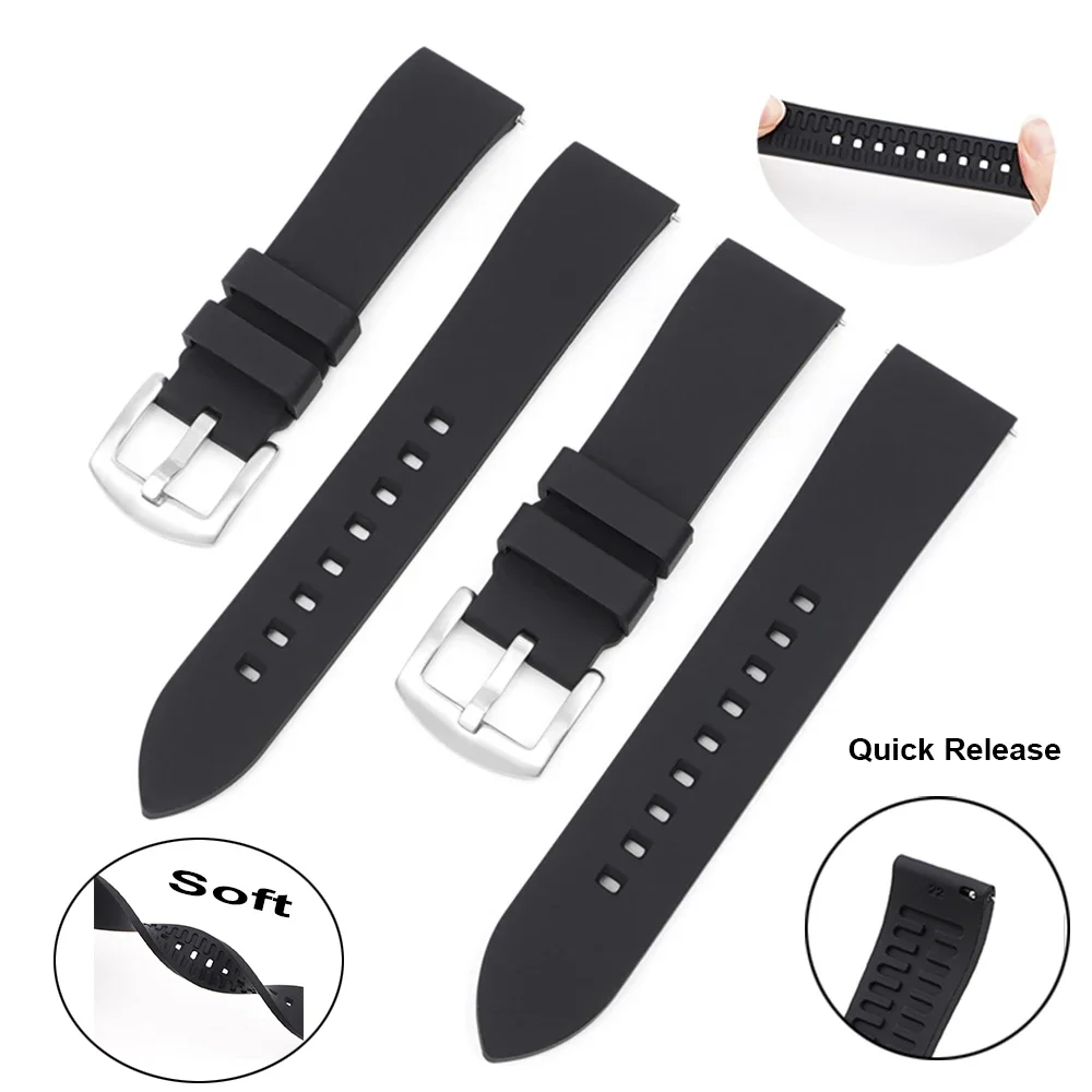 18mm 19mm 20mm 21mm 22mm 24mm Silicone Watch Straps Waterproof Sports Watchband with Polished Buckle Replacement Wristband