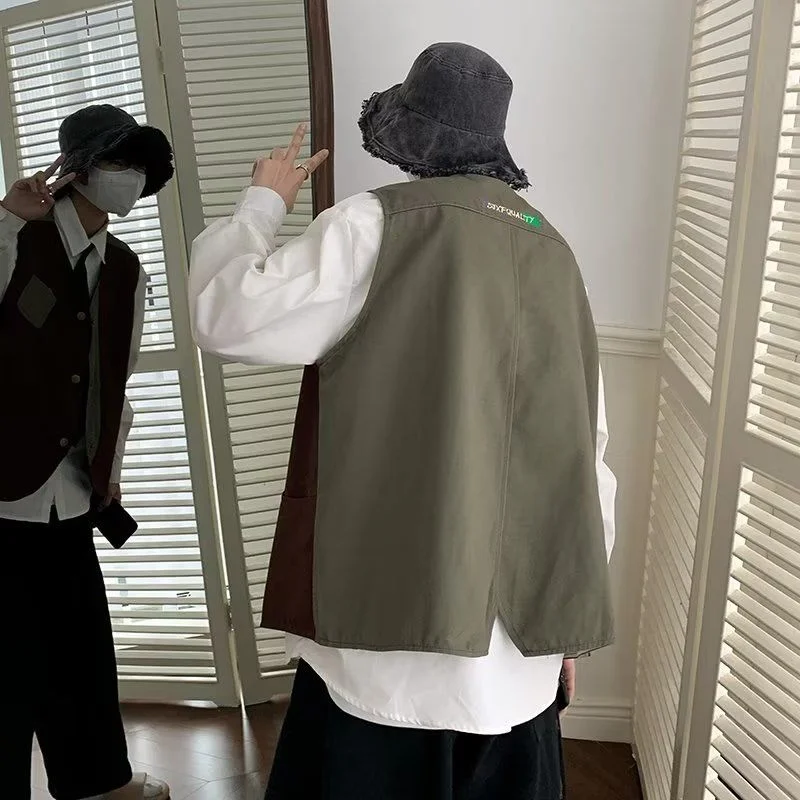 เสื้อกั๊กทำงานสไตล์ฮ่องกงย้อนยุค ตัดสีสันสวยงาม ทันสมัย ใช้ได้หลากหลาย เหมาะสำหรับผู้ชายและผู้หญิง แบบหลวมๆ ไม่มีแขน