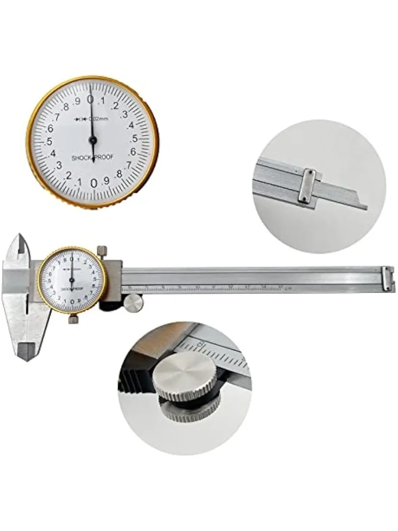 

Dial Calipers 15 cm, 0.02 mm Accuracy Stainless Steel Vernier Caliper Imperial Caliper Shockproof Metric Measuring Tool