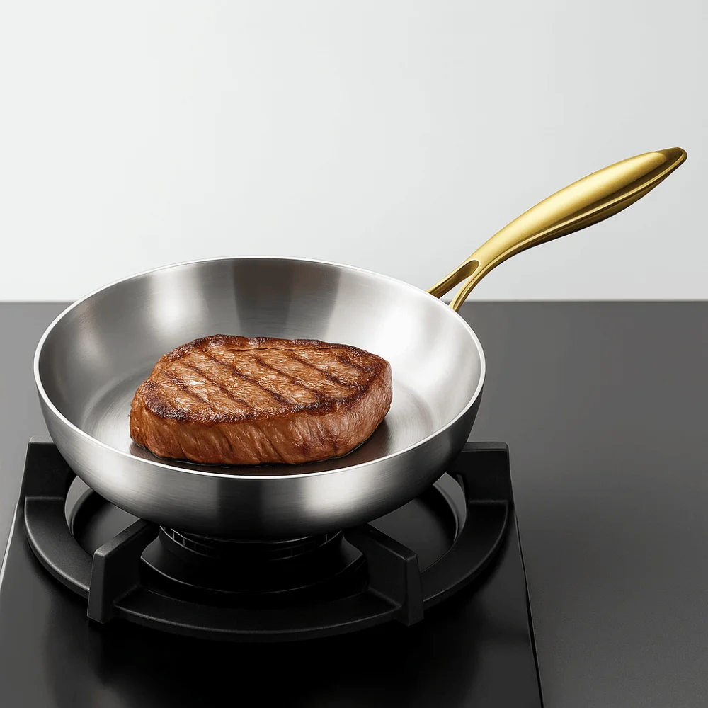 

Kitchen Cookware 316 Stainless Steel Uncoated Frying Pan Non-stick Universal Frying Wok with Lid Steak Skillets Induction Cooker