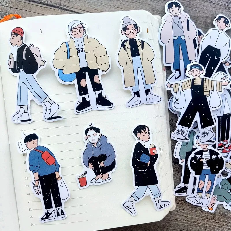 17pcs Hand Account Sticker Cute Salt Korean Boy Day Wear Diary Mobile Phone Case Stationery Box Decorative Material