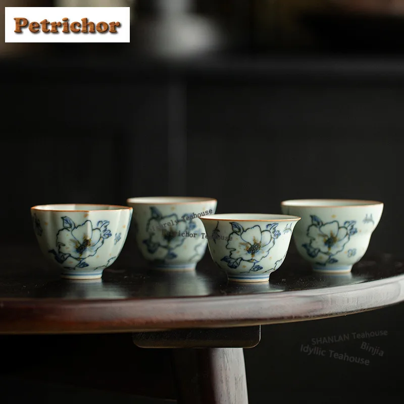 Blue And White Heronsbill Teacup Japanese Tea Bowl Beautiful Tea Cup Tea-tasting Fragrance Cup Jianzhan Master Cups Tea Ceremony