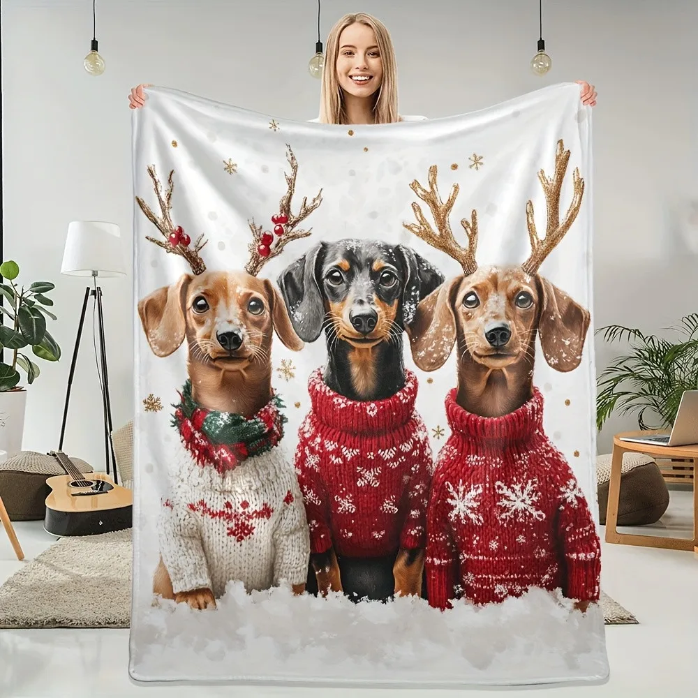 

Одеяло с рогами для таксы — милый праздничный плед