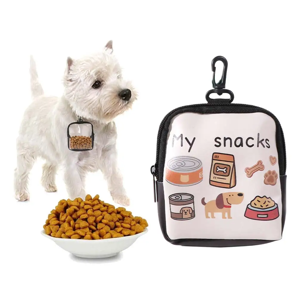 With Hook Dog Treat Bag Zipper Closure Dog Print Portable Pet Snack Pouch Transparent Window Multi-functional