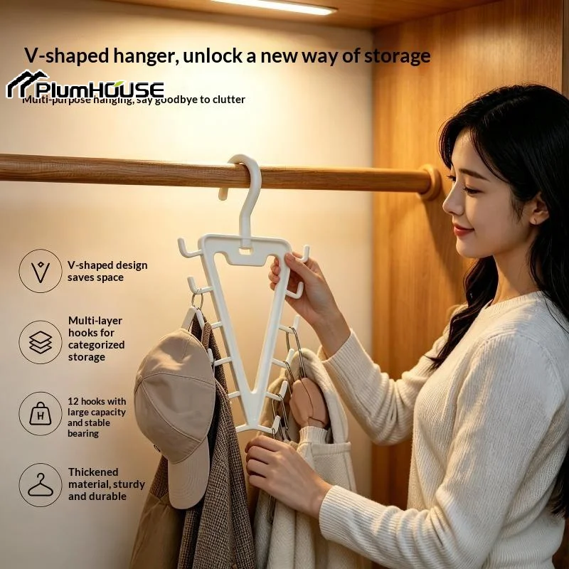 1/2 PCS White V Shaped Over Door Hanger With 12 Hooks 360 Degree Rotation For Storing Bags Hats Scarves Clothes In Entryway