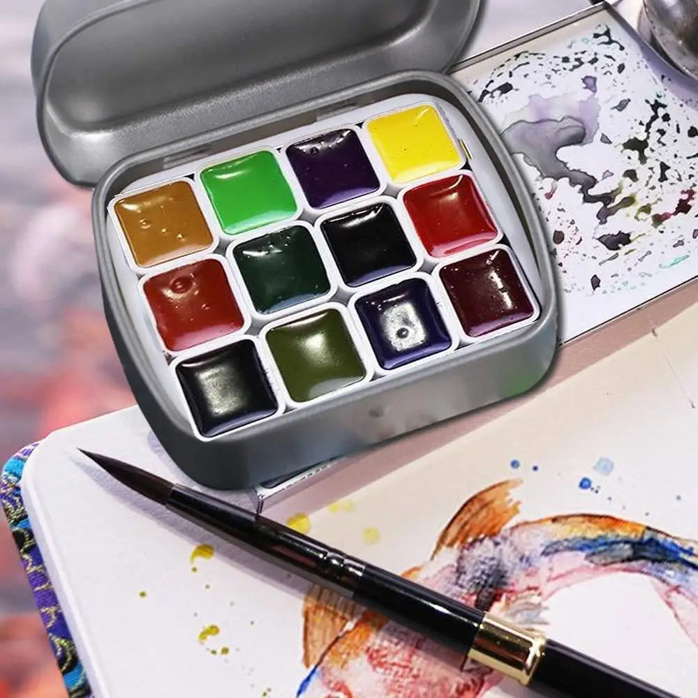 

Portable 12/24 Grids Watercolor Box Iron Empty Watercolor Paint Box Outdoor Travel Paint Pigment Box With Clip Art Supplies