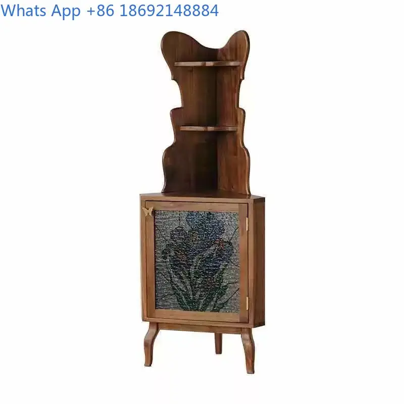 French Style Vintage Solid Wood Wall Mounted Storage Cabinet Sideboard for Living Room Sofa Corner Dining Room Bedroom Triangle
