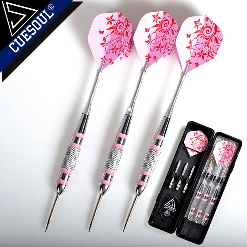 24g CUESOUL 3pcs Steel Darts With Iron Darts Barrel And Pink Laser Flights Box-packed