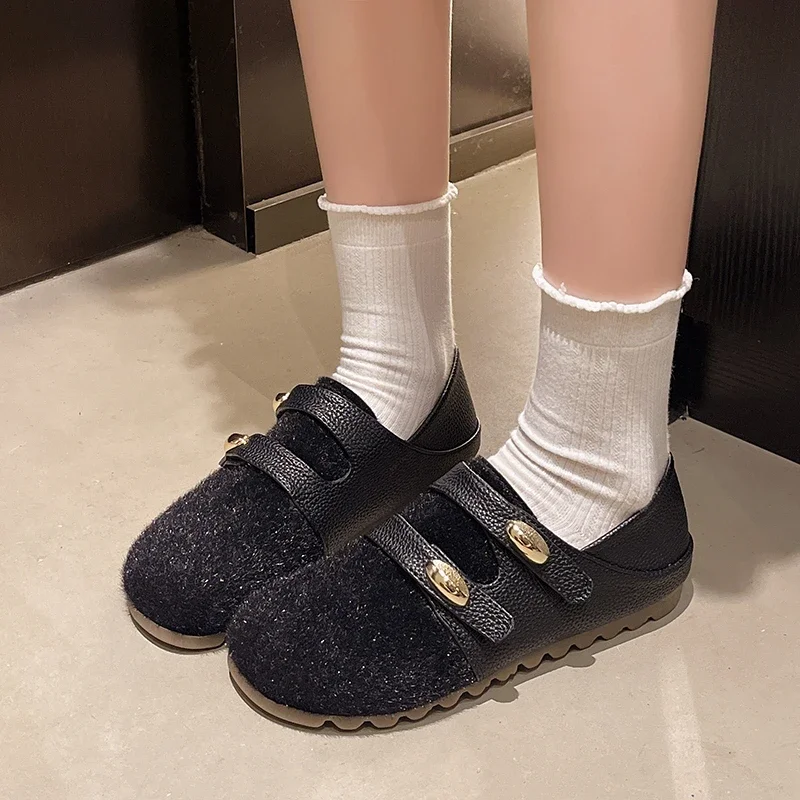 Women 2026 New Fashion Flat Shoes with Velvet Matte Finish Single Loafers Women Comfort Mary Jane Shoes Women zapatos de mujer