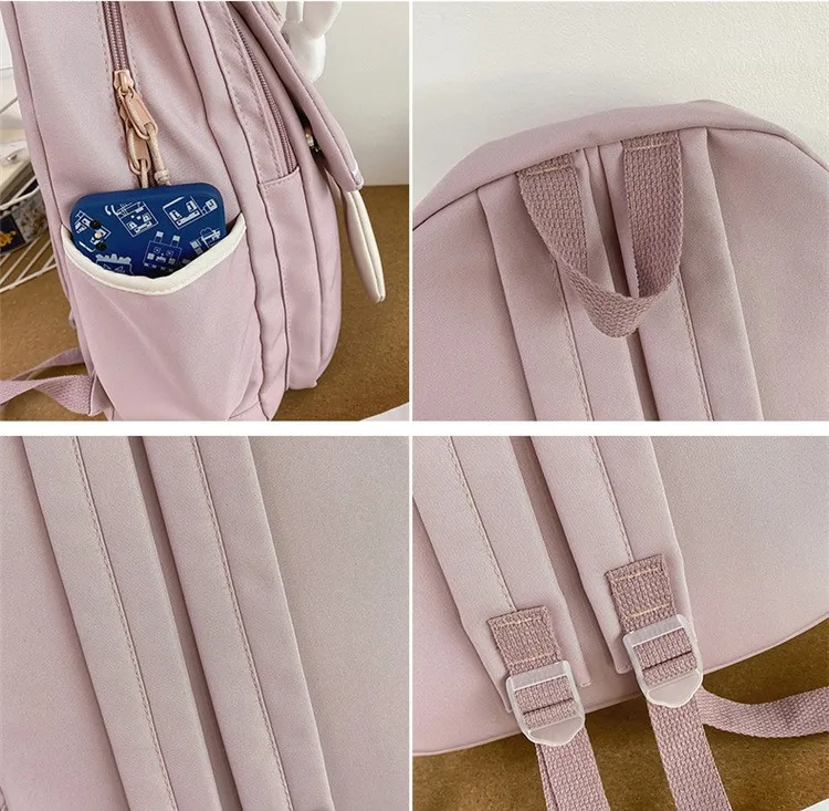 Soft Backpack Casual Teen Girls  Junior High School Students Laptop Bookbag Kawaii Nylon Cute Ear Pink Rabbit Backpacks