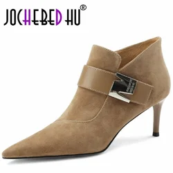 【JOCHEBED hu】 fashion Casual wysokiej jakości wygodne oryginalne skórzane buty ślubne wesele kobiet obcasy wysokie obcasy