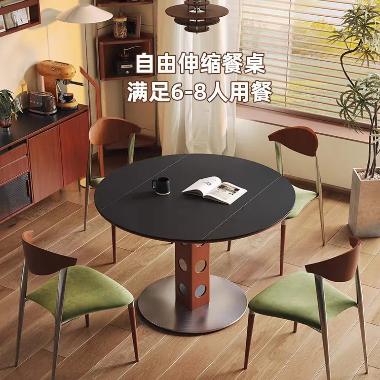 M Modern rock slab multi-functional retractable dining table household small apartment  square and round dual-purpose table