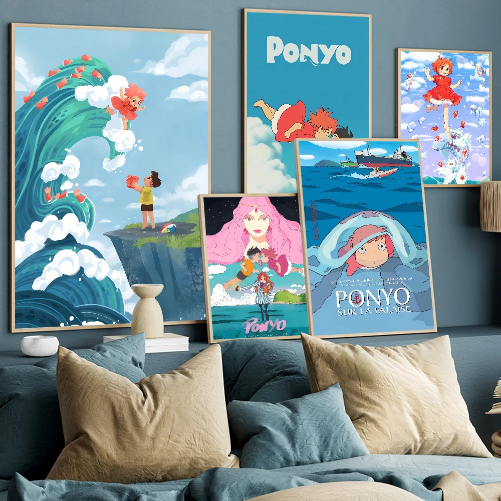 P-Ponyo On Cliff By The Sea Poster Sticky Posters Retro Kraft Paper Sticker DIY Room Bar Cafe Aesthetic Art Wall Painting