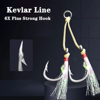 AS 10Pairs Fishing Double Barbed Jig Hook Kevlar Line 6X Plus Strong Strength Slow/Fast Jigging Assist Hook Jig Lure Circle Hook