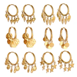 Fashion Heart Similing Face Hoop Earrings For Women Earring Stainless Steel Earrings Star Geometry Pendant Earrings Jewelry Gift