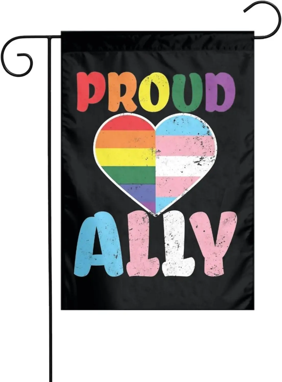 Proud Pride Ally Pride Month LGBTQ Rainbow Gay Trans Bisexual Pansexual Heart Garden Flag Double Sided Vertical Outdoor Deco