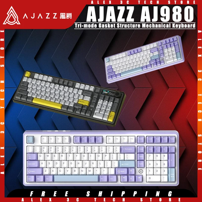 

AJAZZ AK980 Mechanical Keyboard Tri-mode 97Keys Gasket Structure Hot Swap RGB Customized Gaming Keyboard Pc Gamer Accessories