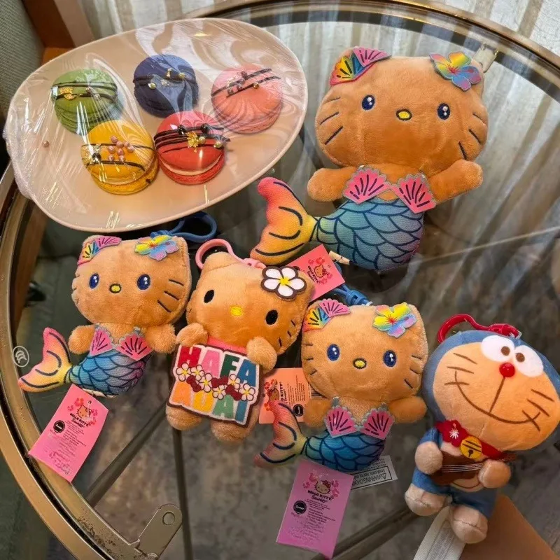 سانريو هاواي سلسلة حورية البحر الملونة مرحبا كيتي الجلد الداكن أفخم قلادة الكرتون المبهر حورية البحر كيتي دمية لعبة حقيبة المفاتيح