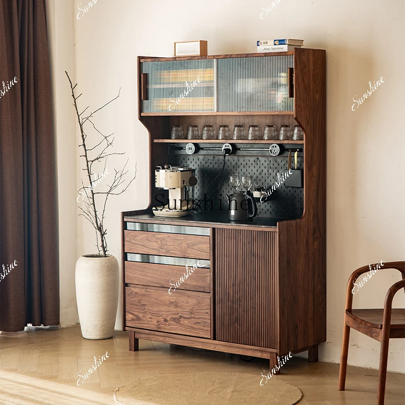 

Nordic solid wood dining side black walnut rock slab small household living room integrated wall locker FT