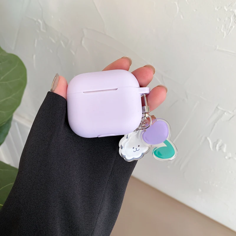 キーホルダー付きデラックスシリコンヘッドセット,Airpods 4, Airpod Pro 2,かわいいクマ,花,3用ケース