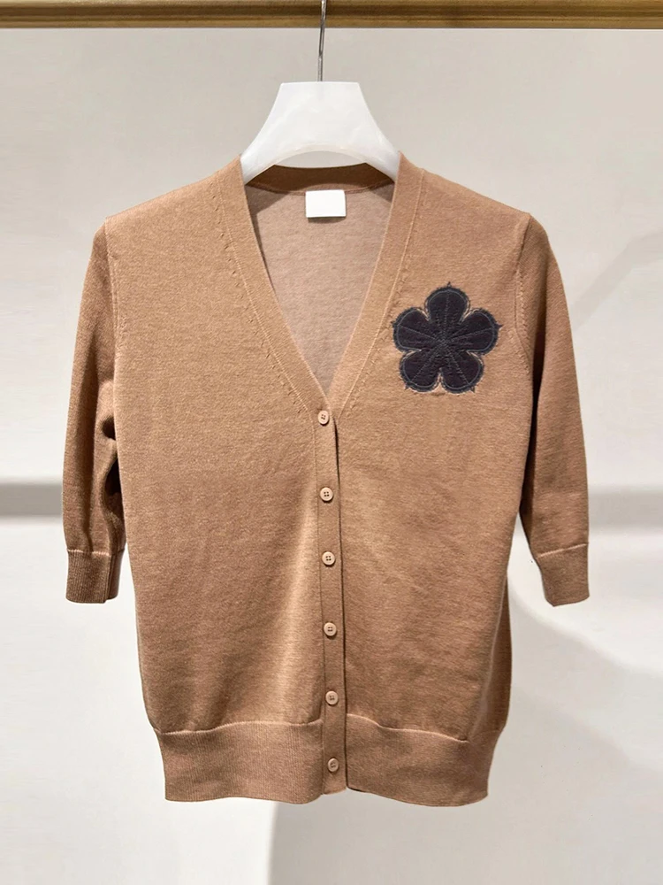 

Ele V-Ne Knitted Cardigan Women's Top Embroidered Summer Faion Casual Commute Sle ort Length Five Sve